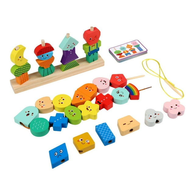 Juego de juguetes de secuenciación de perlas de madera, bloques apilables, juegos interactivos, clasificación de colores, juguetes educativos temprano