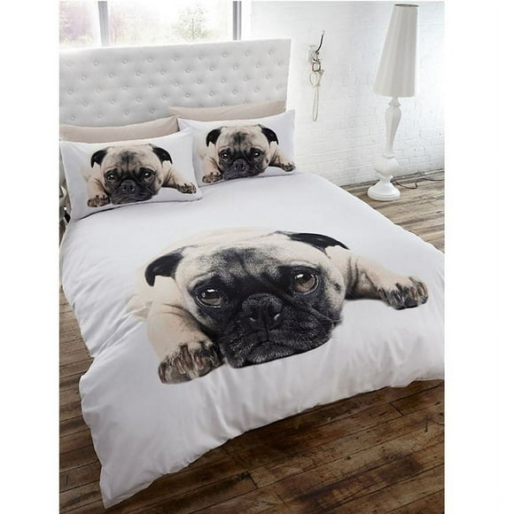 Little Pug Dog Print Ropa de Cama Completa Juego de Funda Nórdica / Funda de Edredón Impresión Fotográfica