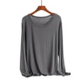 thumbnail image 4 of idosla Casual Womens Long Sleeve Shirts Loose Fit Scoop Neck Soft Solid Basic Tee Tops Trendy (Grey, 3XL), 4 of 4