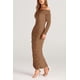 thumbnail image 3 of Vestido PRETTYGARDEN Bodycon Maxi con Hombros Descubiertos y Fruncido Marrón Claro, 3 of 8
