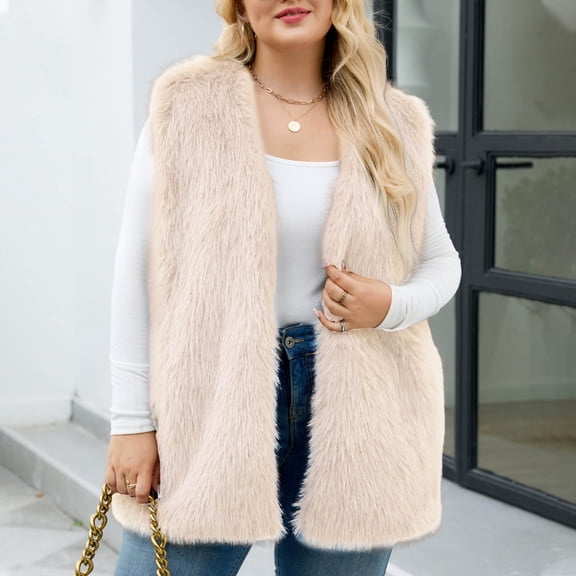 ClodeEU Women's Winter Warm Sleeveless Vest ,Casual Cozy Loose Faux Fur Waistcoat Jacket Khaki,Womens Plus XXXXXL