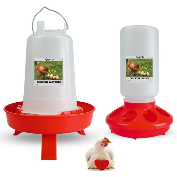 Ragnify Chicken Feeder & Waterer Set - Rainproof 1Kg Feeder & 1.5L Waterer with Adjustable Legs (Small)