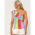 thumbnail image 3 of Blusa de Verano con Ribete de Volantes y Un Hombro Allegra K Arcoiris Rosa M, 3 of 4