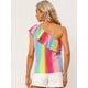thumbnail image 3 of Blusa de Verano con Ribete de Volantes y Un Hombro Allegra K Arcoiris Rosa M, 3 of 4