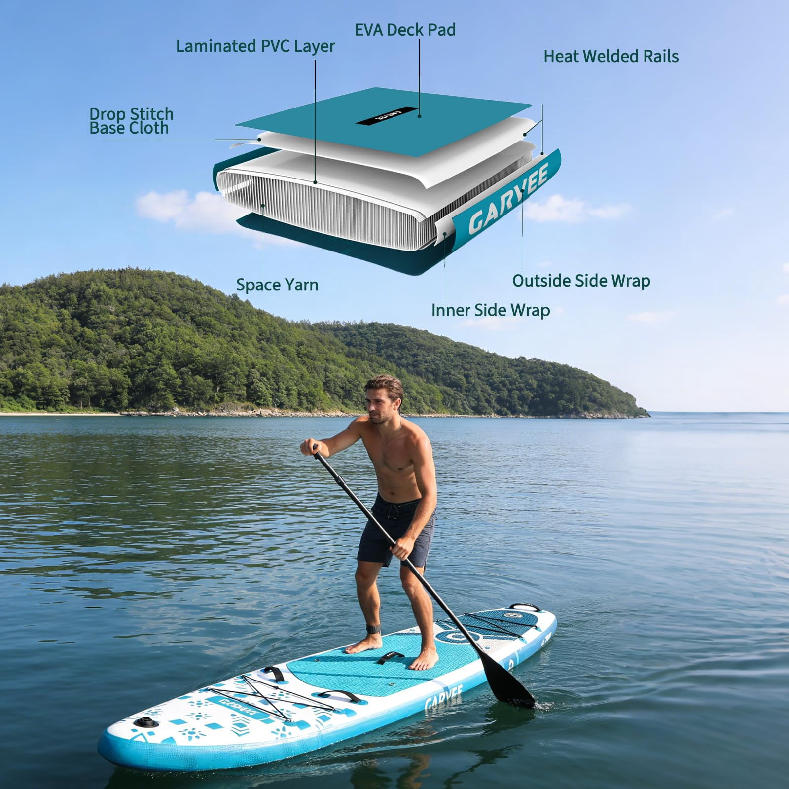 10'6" Inflatable Stand Up Paddle Board with Premium SUP Accessories, Anti-Slip EVA Deck, Built-in Camera Mount, Wide & Stable Design Paddle Boards for All Skill Levels