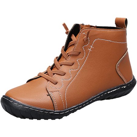 

jsaierl Boots For Women Wedges Mid-Calf Flats Boot Retro Leather Western Cowboy Booties Side Zipper Platform Combat Work Shoes