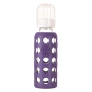 Lifefactory Glass Baby Bottle with Nipple and Protective Sleeve, Royal Purple, 3-6M, Stage 2, 9 Oz