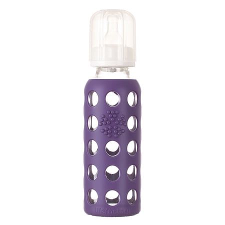 Lifefactory Glass Baby Bottle with Nipple and Protective Sleeve, Royal Purple, 3-6M, Stage 2, 9 Oz