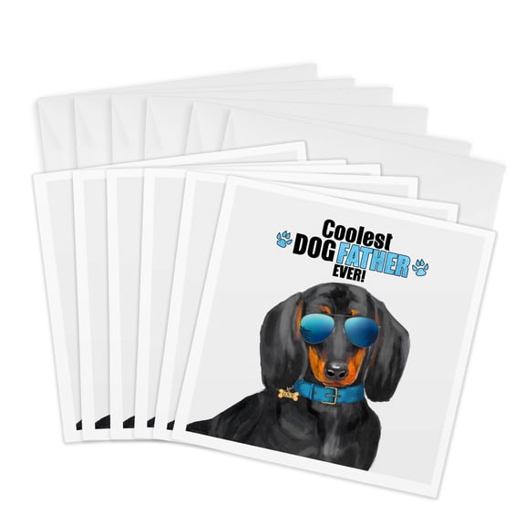 3drose, Black Tan Dachshund Looking Cool for a Great Dogfather on Fathers Day, 6 Greeting Cards with Envelopes