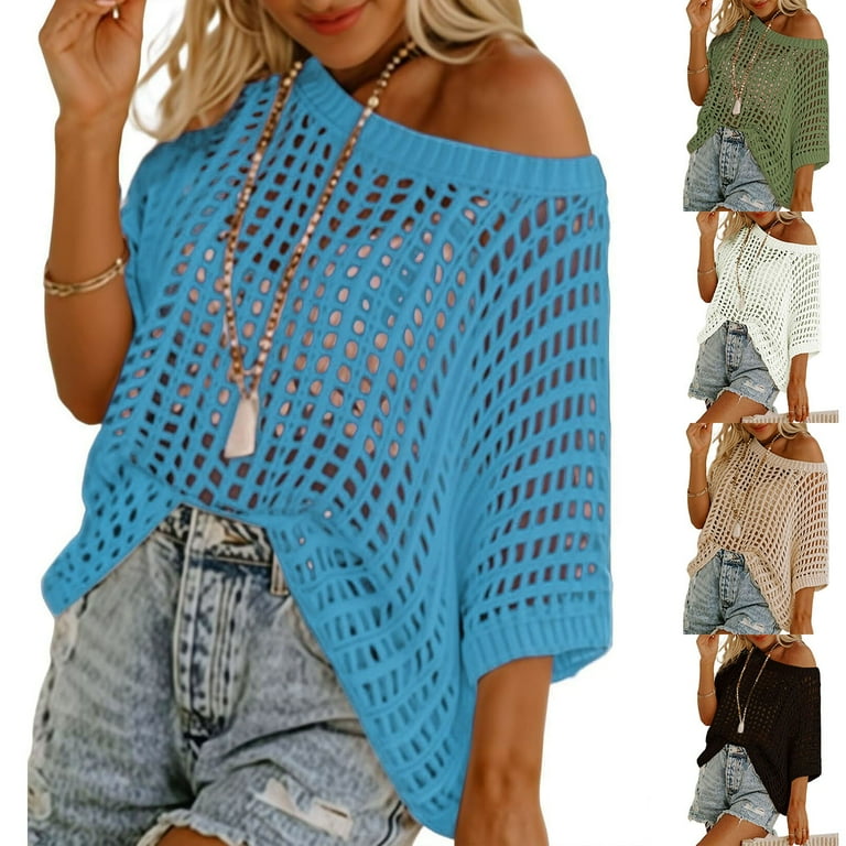 ERkkoi Women's Summer Crew Neck Short Sleeve Sweater Casual
