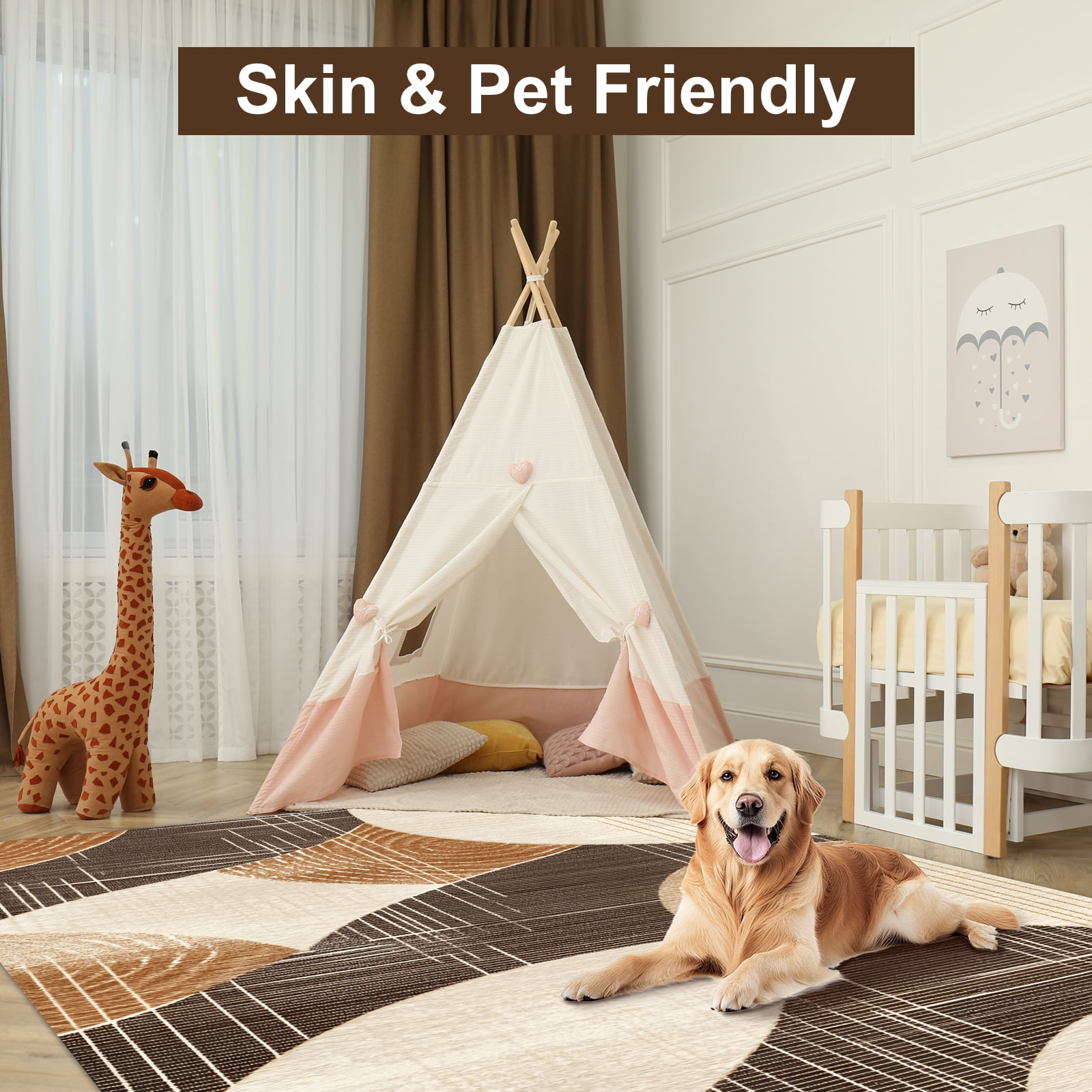 Pentantan 5'x7' Area Rugs, Machine Washable Rug for Living Room- Modern Soft Indoor Carpet, Low Pile for Bedroom, Dining Room, Playroom, Office, Brown