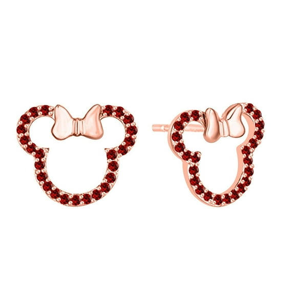 1CT Round Cut Lab Created Ruby Women's Stud Earrings 14K Rose Gold Plated Silver