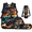 American Flag Tractor Print, variant on Fire Wolf Print 4 Pcs Set Bookbag with Lunch Box Pen Organizer Cup Sleeve with Large Capacity Reusable Kids Backpack Set