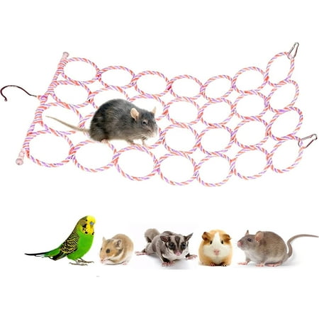 Rat Climbing Rope Net Toy for Cage, Bird Hemp Rope Perch Swing, Ladder Rope Bridge Hanging Hammock, Small Animal Activity Toy for Mouse, Mice, Parrot, Bird (Random Color)