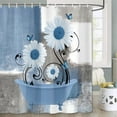 thumbnail image 3 of Farmhouse Blue Daisy Shower Curtain - Rustic Floral with Butterflies, Waterproof Polyester Bathroom Decor 70x70 in with 12 Hooks, 3 of 6