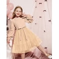 thumbnail image 5 of Arshiner Tulle Dress Toddler Girls Puff Long Lantern Sleeves Fall Winter Tutu Party Dresses with Tie Belt, 5 of 6