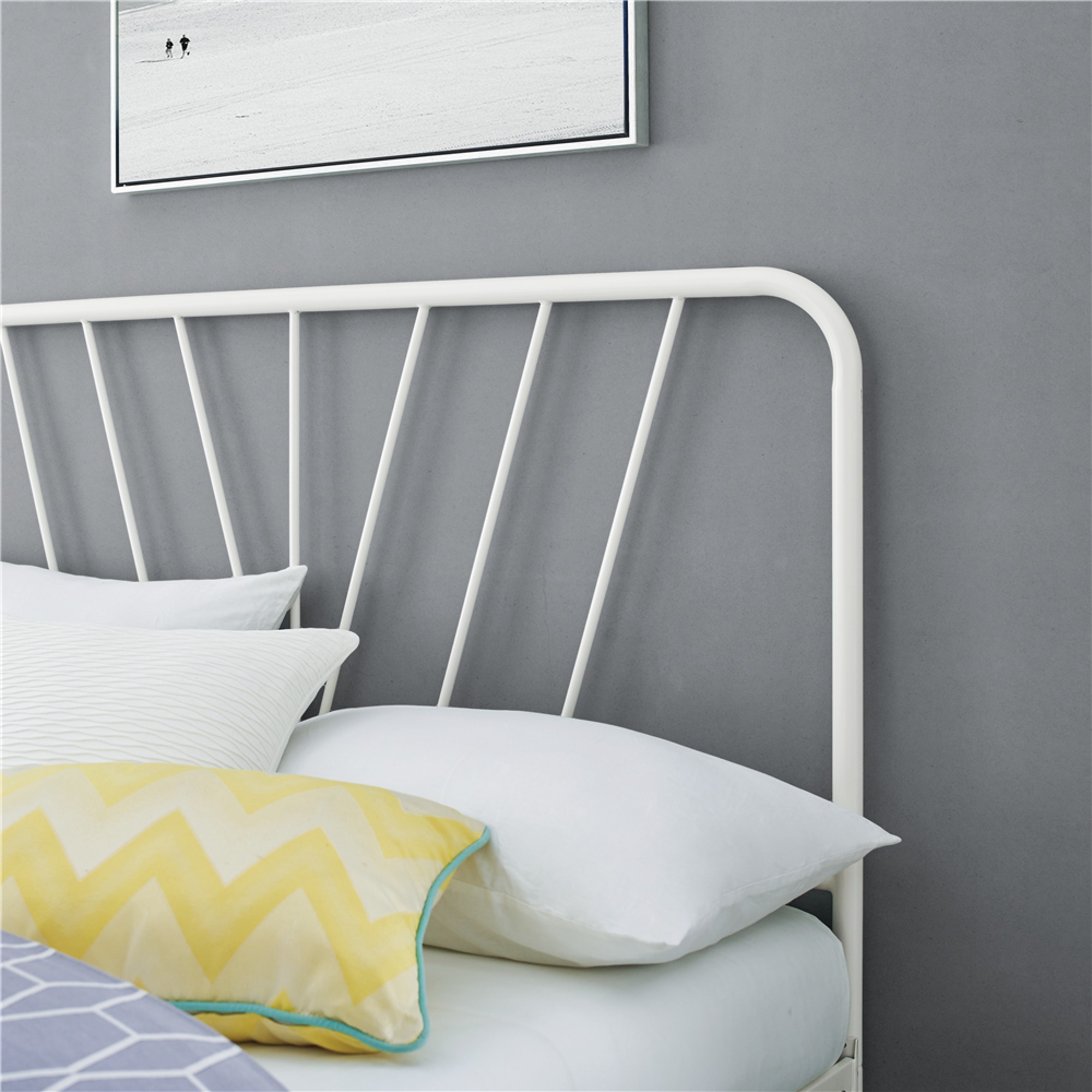 Modern Essentials Valermo Metal Bed Frame with Headboard, Full. White