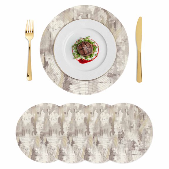Abstract Brown Round 13 Inch Placemats Set of 4, Retro Country Rustic Street Oil Paint Art HeatResistant Non Slip Place Mats for Dining Table, Wipeable Braided Kitchen Table Mats for Housewarming