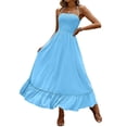 thumbnail image 3 of XUNKUSGA Maxi Dresses for Women Casual Boho Sleeveless Smocked Tiered Beach Dress Fashion Summer Soild Color Halter Backless Long Sun Dresses Women,Blue,XL, 3 of 7