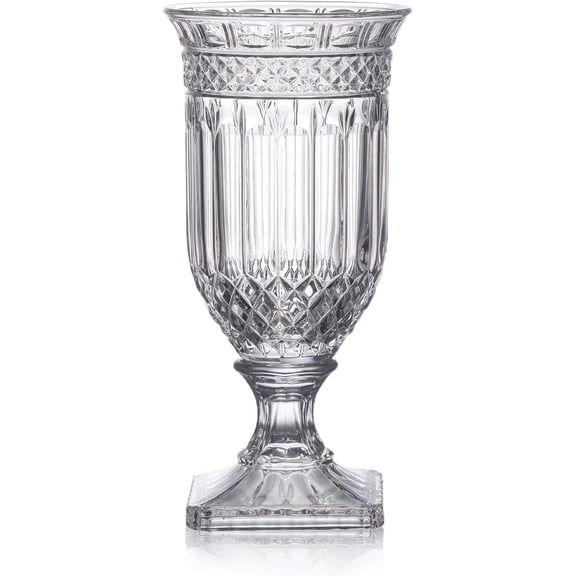 13" Glass Urn Vase,Tall Centerpiece with Ripple Diamond Pattern,Thickened Vase for Home, Wedding Parties