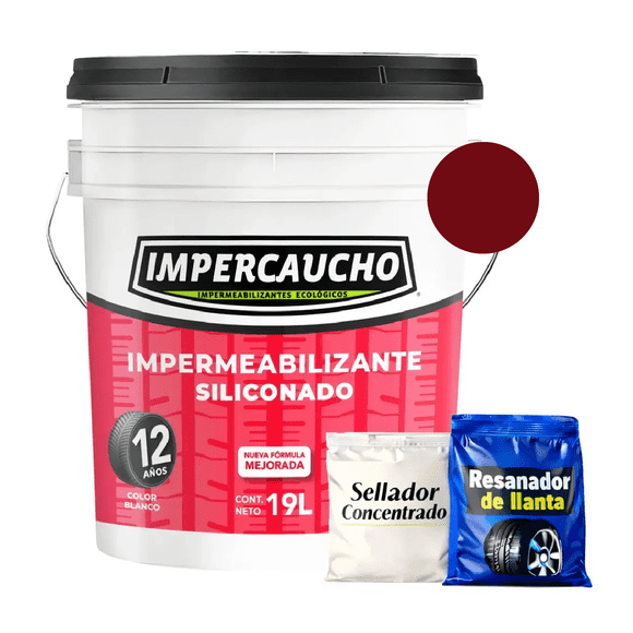 Impermeabilizante Impercaucho 12 Años 19L Terracota | Kit Completo con Sellador y Resanador