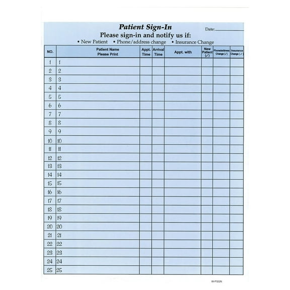 Patient Sign-in Label Sheets, Blue 125 Sheets Carbonless Forms, Hipaa Compliant