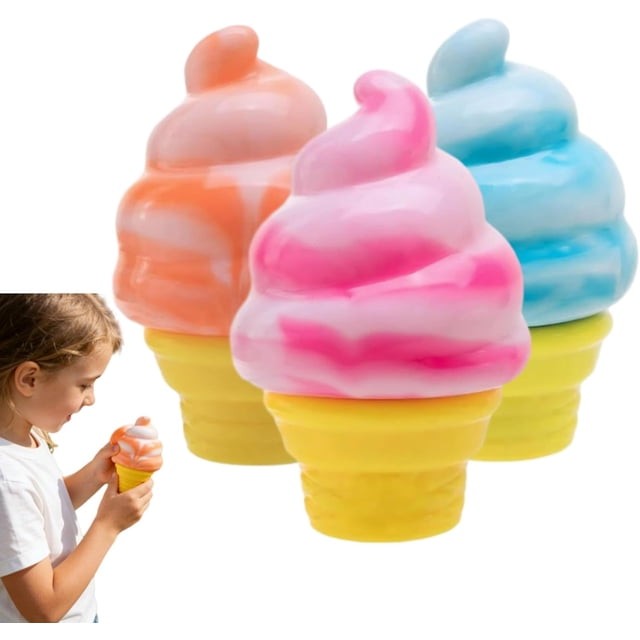 Ice Cream Squeeze Stress Ball, Slow Rising Sensory Fidget, Gummy Soft Squishy Toy for Summer Beach Party Favors (Mixed)
