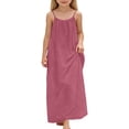 thumbnail image 2 of Huowey Girls Youth Summer Long Dress Sleeveless Spaghetti Strap Scoop Neck Loose Fit Solid Colro Backless Casual Home Wear Lightweight Breathable Stylish Dresses For Toddler Kids,Brick Red,7-8 Years, 2 of 5