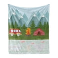 thumbnail image 1 of Camper Soft Flannel Fleece Throw Blanket, Cartoon Tent and Hippie Style Caravan in the Mountains Countryside Activities, Cozy Plush for Indoor and Outdoor Use, 70" x 90", Multicolor, by Ambesonne, 1 of 6