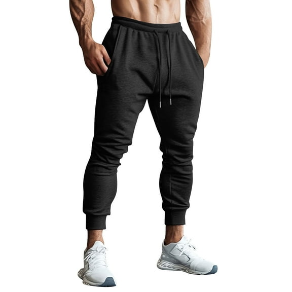 SERTG Men's Casual Pants Solid Color Straight Leg Pants with Drawstring Fashion Spring Fall Slim Fitted Elastic Ankle Men's Trousers Jogger Pants(Black,L)