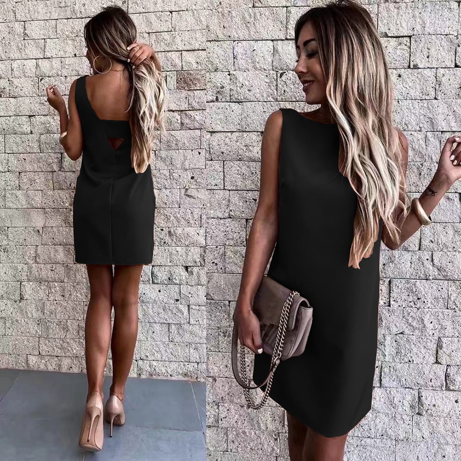 Fashion Women Solid Color Round Neck 