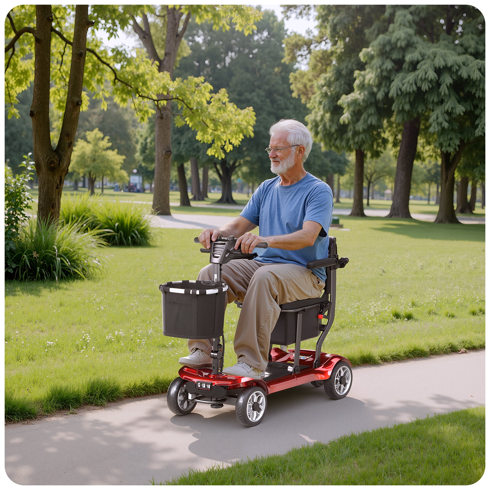 EAGLOG Light Weight 4 Wheels Mobility Scooter for Seniors, Electric Folding Wheelchair Device for Travel, 12.4 Miles Range, Red