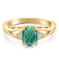 thumbnail image 3 of Gem Stone King 18K Yellow Gold Plated Silver Green Malachite and White Moissanite 3 Stone Engagement Ring for Women | 2.08 Cttw | Oval 8X6MM | Round 2MM | Gemstone Birthstone | Size 8, 3 of 6