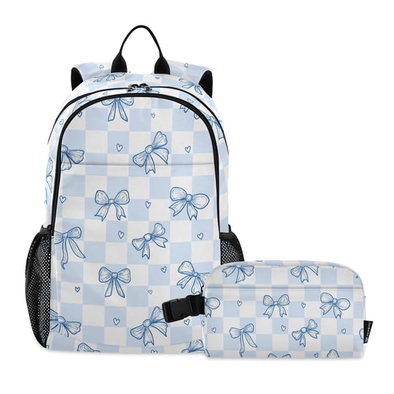 ALAZA Blue Bow Checkered School Backpack Lunch Box Set Student Bookbag
