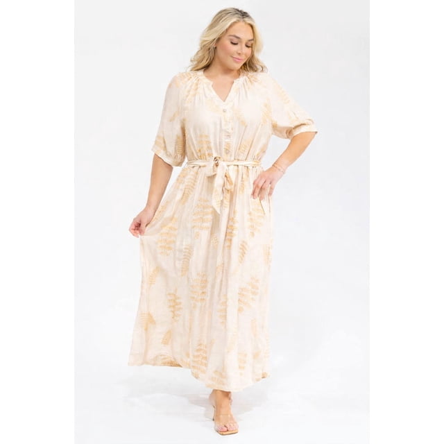 Vestido bordado de hojas Roman Fashion /Tallas Extras, 6068 (Beige) beige 40