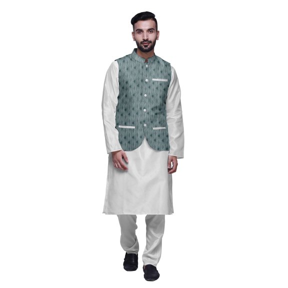 Atasi Indian Traditional Kurta Churidar Pajama Set With Nehru Jacket For Men