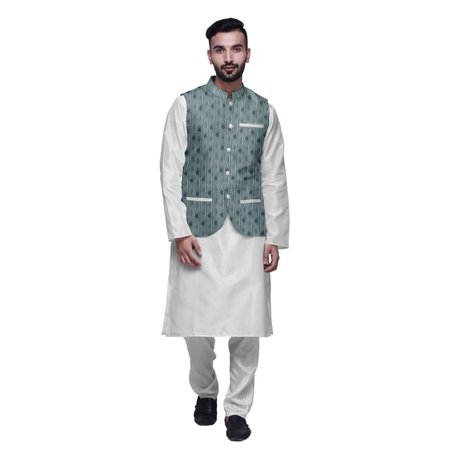 Atasi Kurta Churidar Uni Pyjama et Ensemble de Veste Nehru Imprimée pour Tenue de Fête pour Hommes