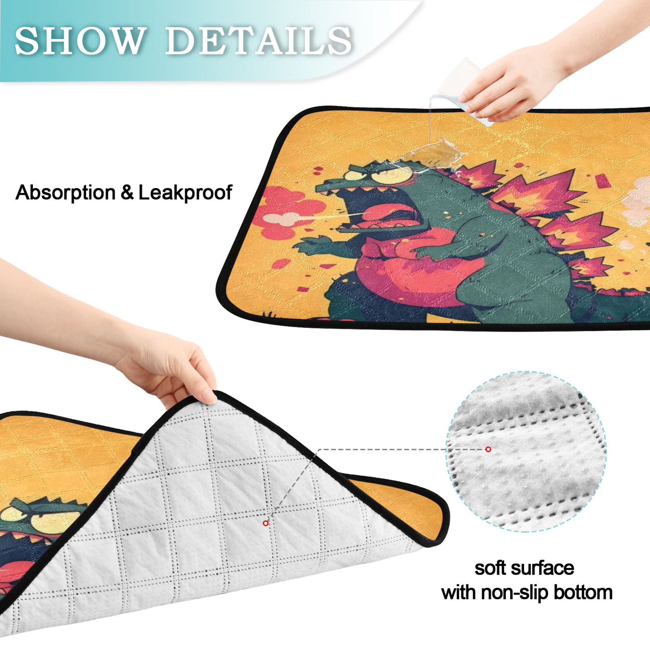 Qxltty Giant Dinosaur Cat litter Pads Pet Set of 3 Diaper Mats Center Anti-leakage Layer Absorbent Soft and Comfortable
