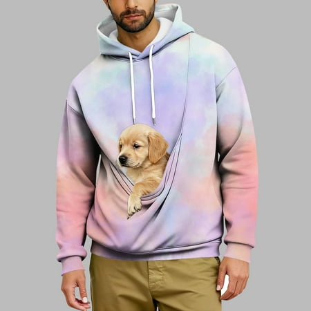 Dolkfu Hoodies Mens Pullover Cat Dog Carrier Fleece Sweatshirts Pet Pouch Hooded Pullover Shirt Men XL