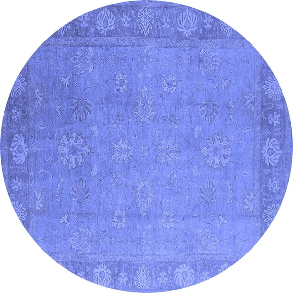 Ahgly Company Machine Washable Indoor Round Oriental Blue Industrial Area Rugs, 8' Round