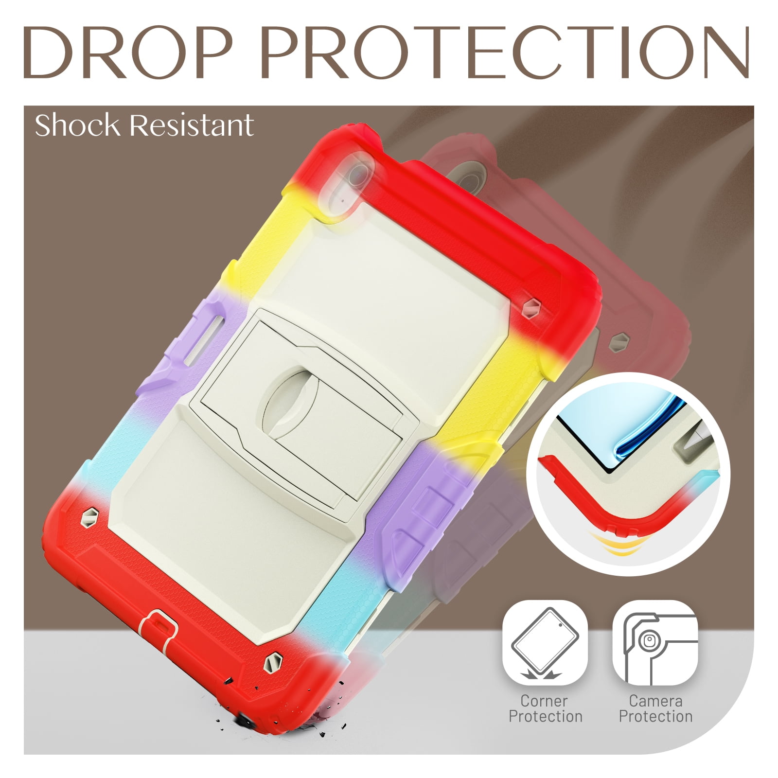 Rugged Case For Apple iPad Air 11 (2024) – 3-Layer Protection Shockproof Stand Cover with Screen Protector, Adjustable Stand, Shoulder Strap, & Pencil Holder -- Colorful Red