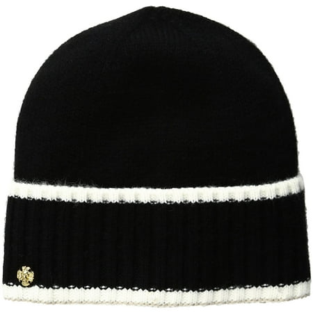 AK Anne Klein Women’s Cuffed Hat With Tipping, Black, One Size