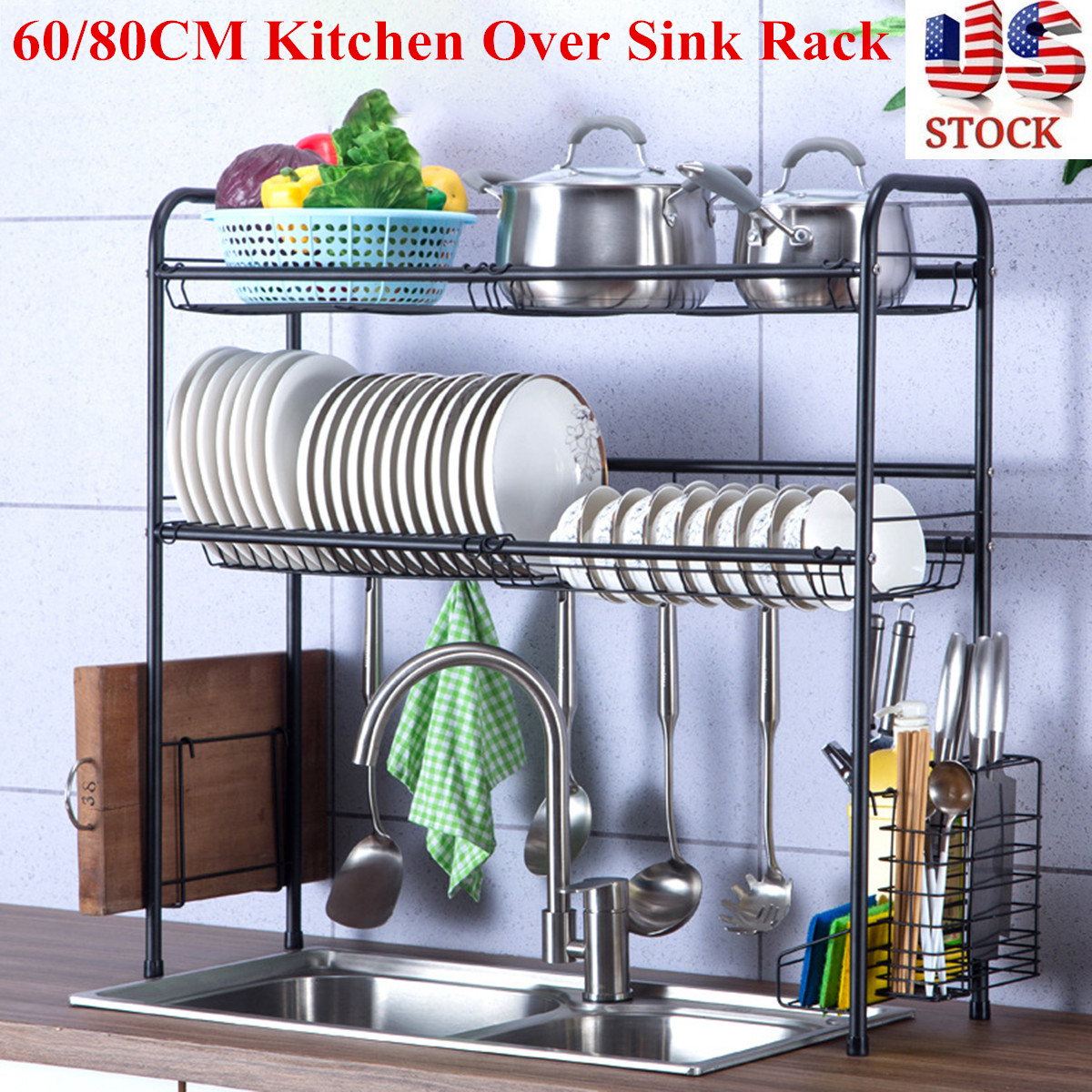 US 23.62''/31.5'' Kitchen Large Capacity Stainless Steel Over Sink Kitchen Rack Dish Drain