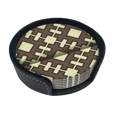 

Round Pu Leather Coaster School Theme Pattern Heat - Resistant Beverage Cup Mat-Fancy Decor For Kitchen Office Dining Room Table - Drink Protector 6-Slice