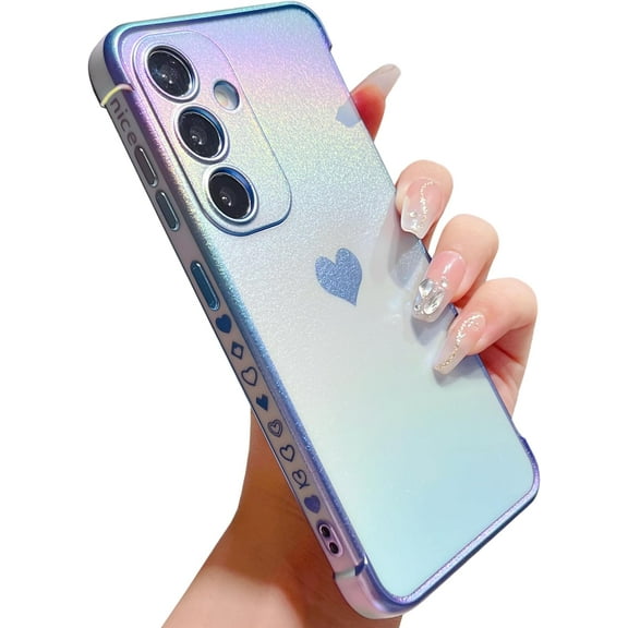 ZUKKASHAN Compatible with Samsung Galaxy S24 Plus 5G (6.7") Case for Girls Women, Luxury Fluorescent Matte Silicone Case with Cute Love Heart Pattern Plated Rim Shockproof Cover
