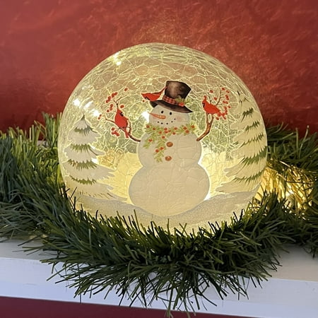 Gift Essentials Christmas Globe Snowman LED Crackle Glass Globe GE3018