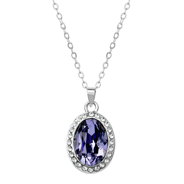Believe by Brilliance - FINE SILVER PLATED OVAL PURPLE CRYSTAL PENDANT