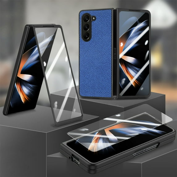 Cowithday for Samsung Z Fold 5 Cover, Full Body Case with Built-in Screen Protector Hard PC Ultra-Thin Anti-Scratch Shockproof Folding Protective Phone Case for Samsung Galaxy Z Fold 5, Blue