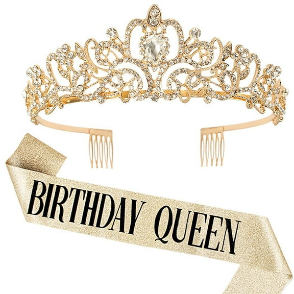 "Birthday Queen" Sash & Rhinestone Tiara Set for Women Birthday Party Decoration