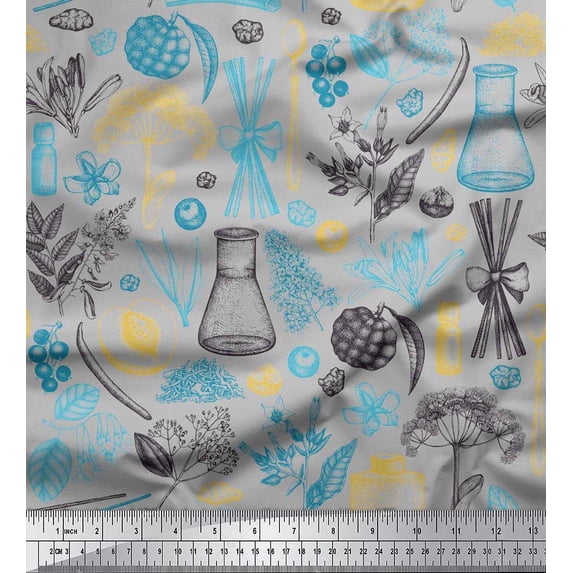 Soimoi Modal Satin Fabric Floral,Fruits & Jar Vintage Print Fabric by the Yard 42 Inch Wide